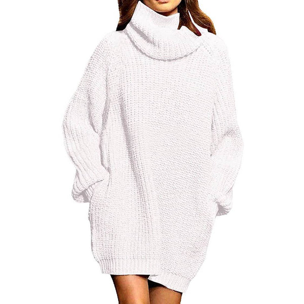 Women's Loose Turtleneck Oversize Long Pullover Sweater Dress Women's Tops White S - DailySale