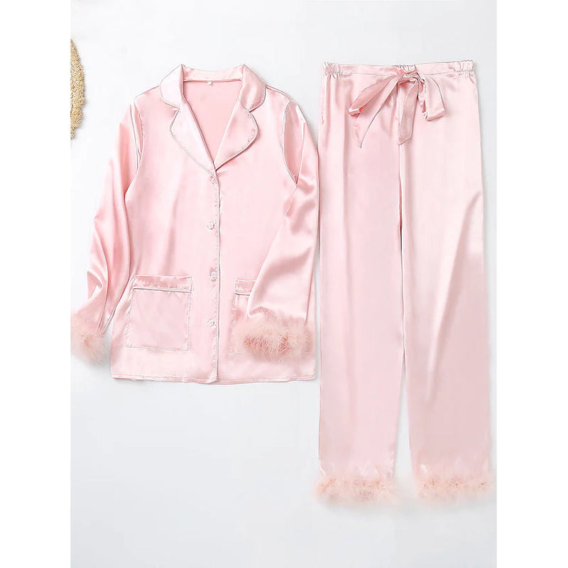 Women's Loungewear Pajamas Sets Pure Color Silk Simple Soft Shirt Pant