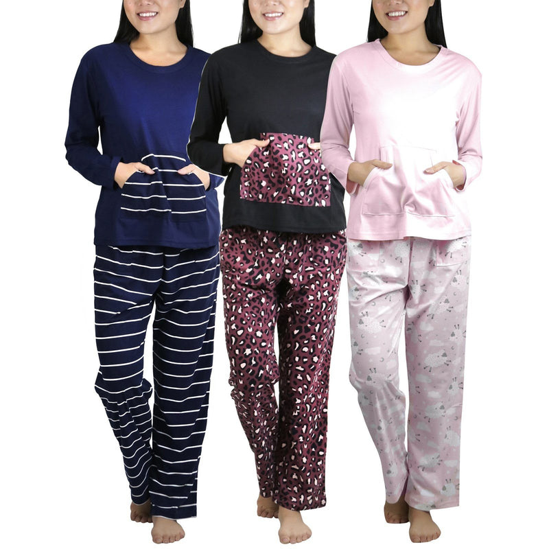 Women's Matching Pajama Set with Kangaroo Pocket Top and Flannel Pants Women's Loungewear - DailySale