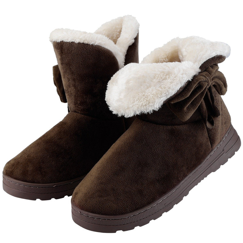 Womens Mid-Calf Winter Shoes with Anti Slip Rubber Base Bowknot