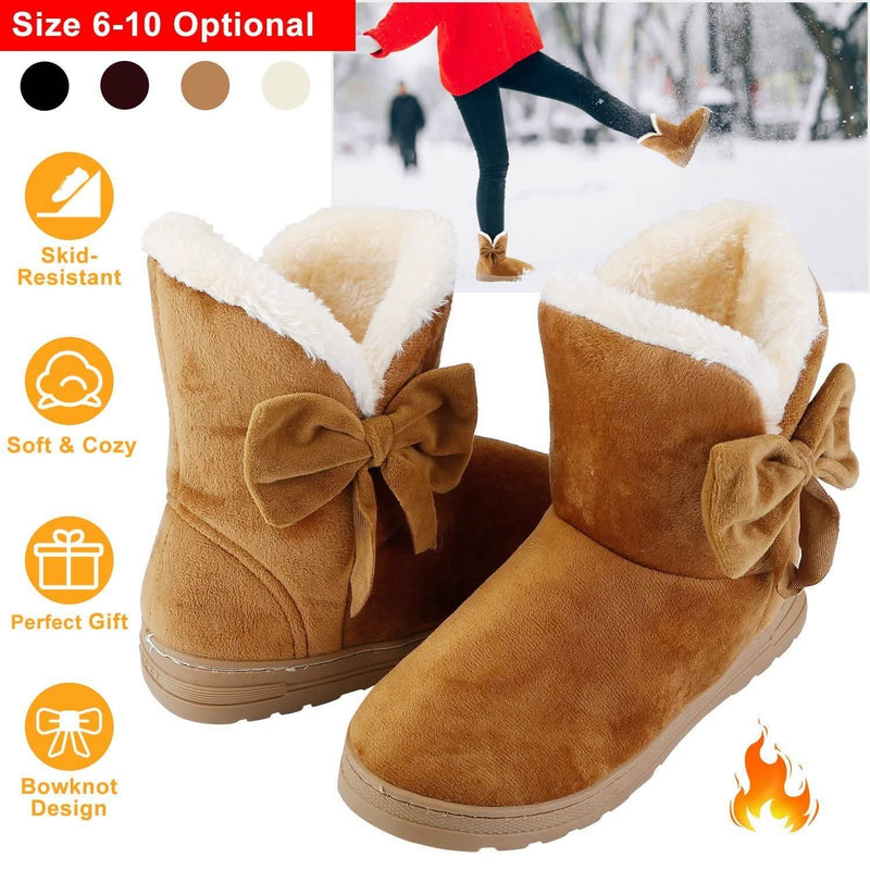 Womens Mid-Calf Winter Shoes with Anti Slip Rubber Base Bowknot Women's Clothing - DailySale