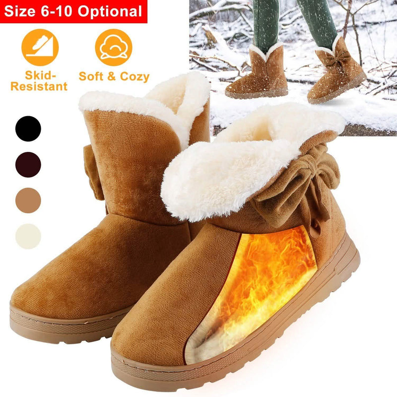 Womens Mid-Calf Winter Shoes with Anti Slip Rubber Base Bowknot Women's Clothing - DailySale