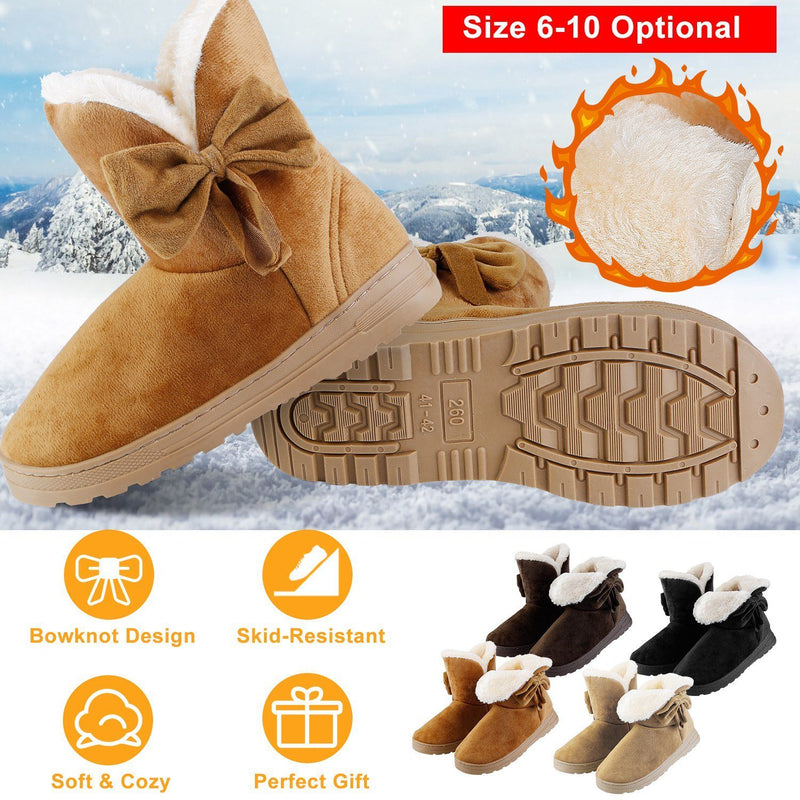 Womens Mid-Calf Winter Shoes with Anti Slip Rubber Base Bowknot Women's Clothing - DailySale