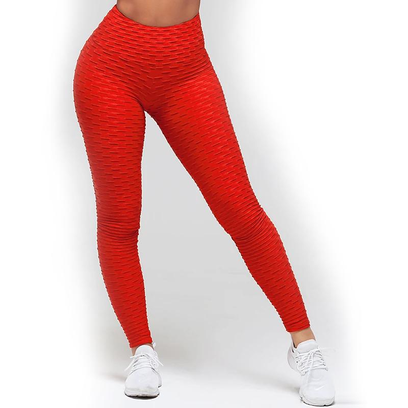 Women's Mid Waist Solid Colored Ruched Sports Yoga Normal Basic Legging Women's Clothing Red S - DailySale