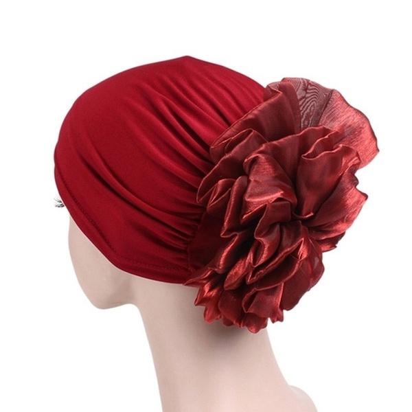 Women's Milk Silk Flower Turban Women's Shoes & Accessories Burgundy - DailySale