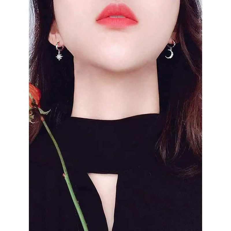 Women's Moon Star Pendant Small Hoop Earrings Earrings - DailySale