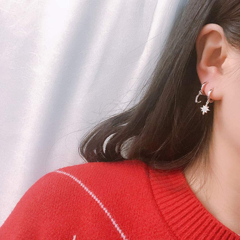 Women's Moon Star Pendant Small Hoop Earrings Earrings - DailySale