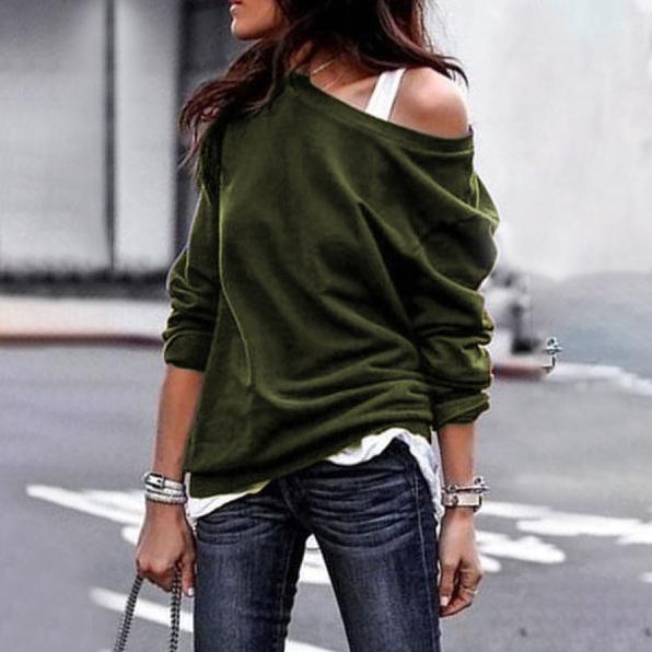 Women's New Fashion Style One Shoulder Soft Long Sleeve Top Women's Tops Green S - DailySale