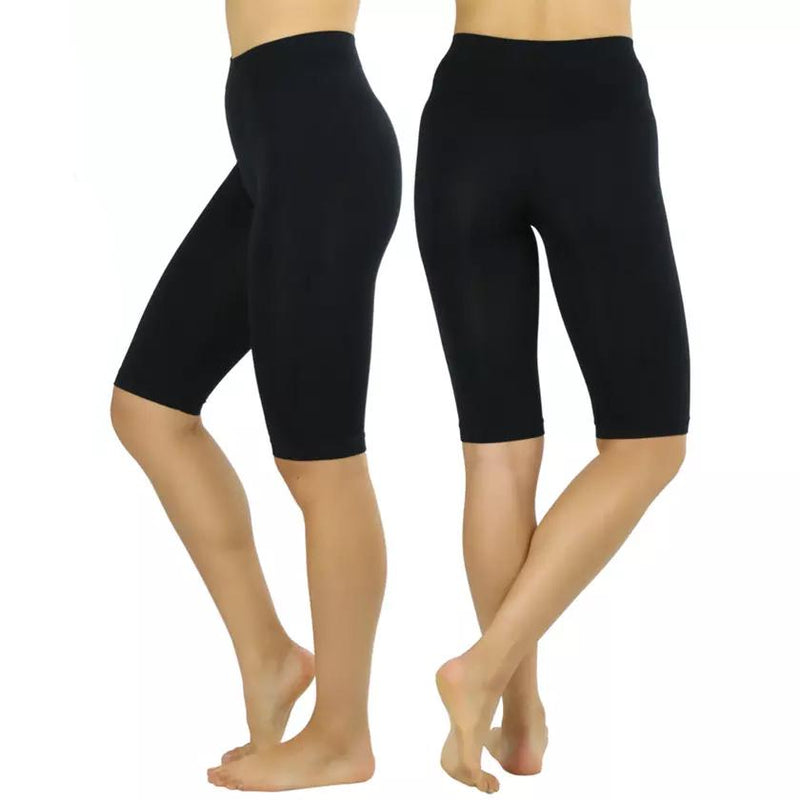 Solid Knee Length Short Spandex Yoga Leggings 3 Pack (Black, Navy,  Charcoal) 