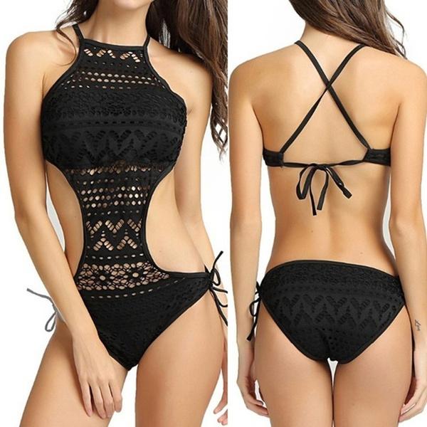 Women's One-Piece Bikini Solid Crochet Swimsuit