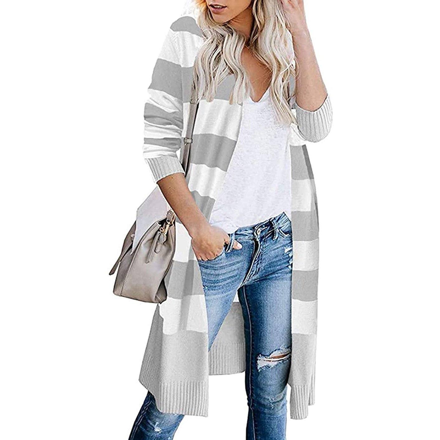 Women’s Open Front Long Cardigan Long Sleeves Lightweight Knit Fall Sweater Women's Outerwear Gray S - DailySale