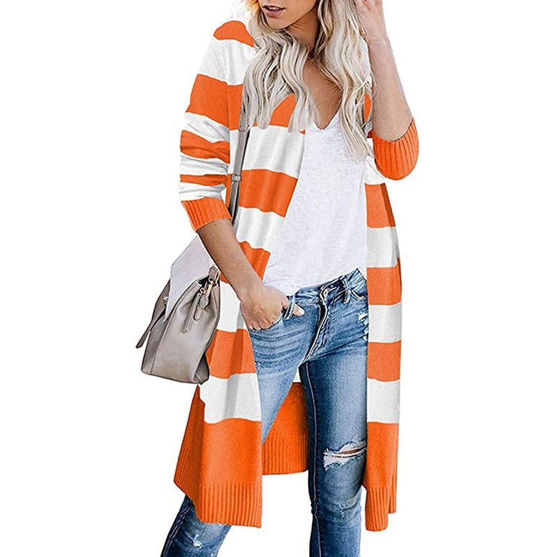 Women’s Open Front Long Cardigan Long Sleeves Lightweight Knit Fall Sweater Women's Outerwear Orange S - DailySale