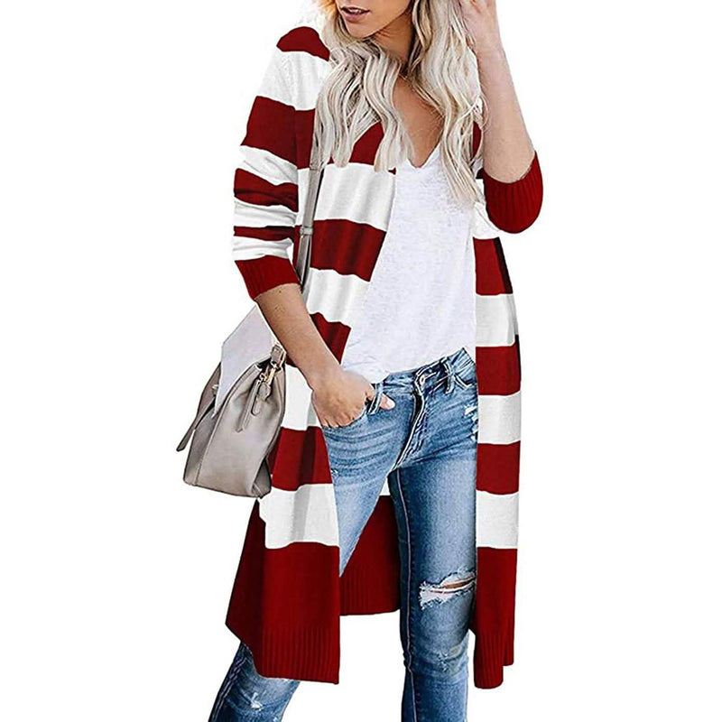 Women’s Open Front Long Cardigan Long Sleeves Lightweight Knit Fall Sweater Women's Outerwear Wine Red S - DailySale
