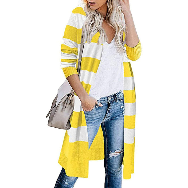 Women’s Open Front Long Cardigan Long Sleeves Lightweight Knit Fall Sweater Women's Outerwear Yellow S - DailySale