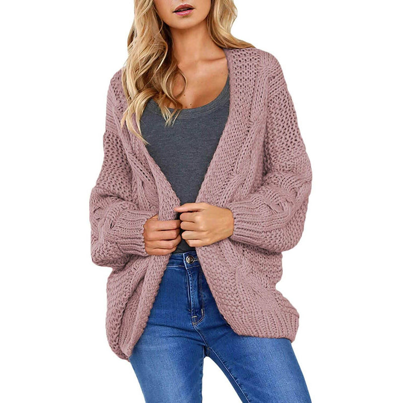 Womens Open Front Long Sleeve Chunky Knit Cardigan Sweaters Loose Outwear Coat