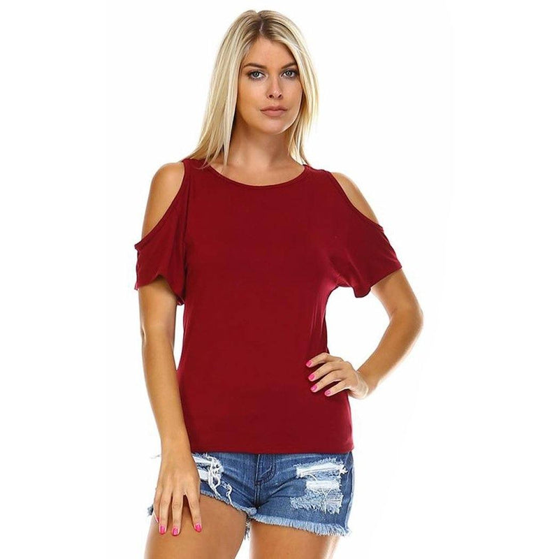 Women's Open-Shoulder Short Sleeve Top - Assorted Color and Sizes Women's Apparel S Burgundy - DailySale
