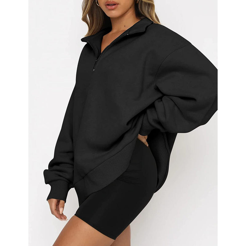 Womens Oversized Half Zip Pullover Long Sleeve Sweatshirt
