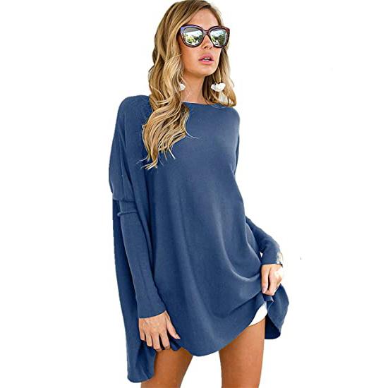 Women's Plain Oversized Loose Fitting Tunic Top Women's Tops Blue S - DailySale