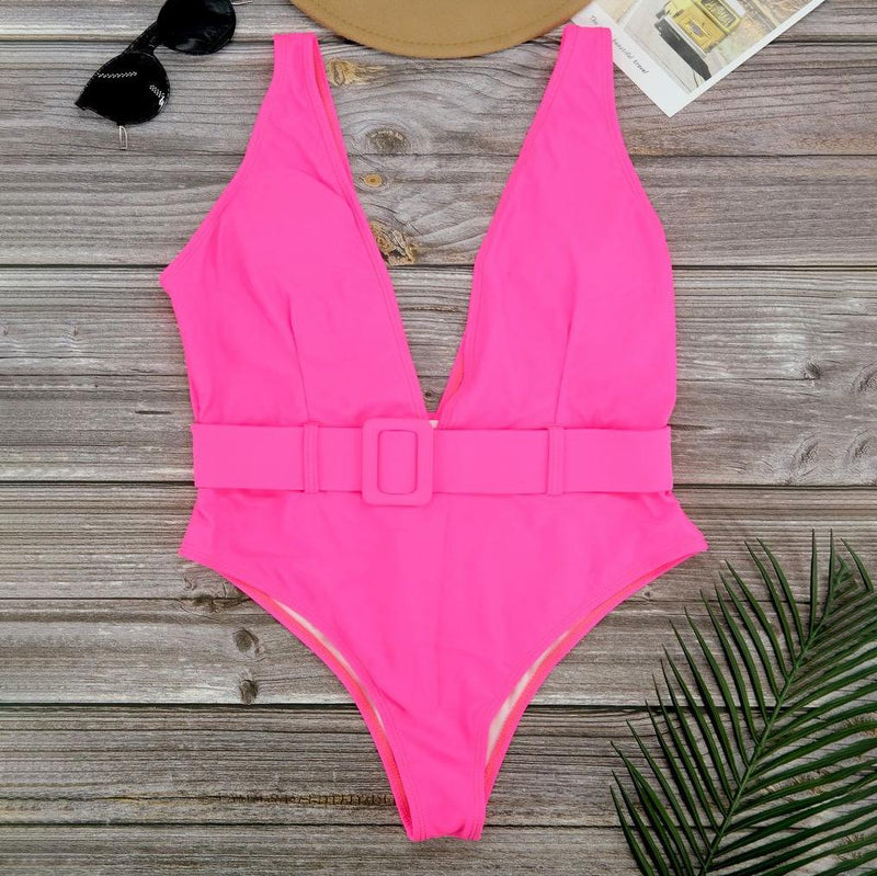 Women’s Plunge One-Piece Swimsuit Women's Apparel S Pink - DailySale