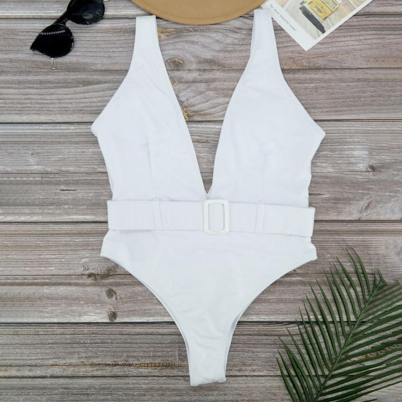 Women’s Plunge One-Piece Swimsuit Women's Apparel S White - DailySale