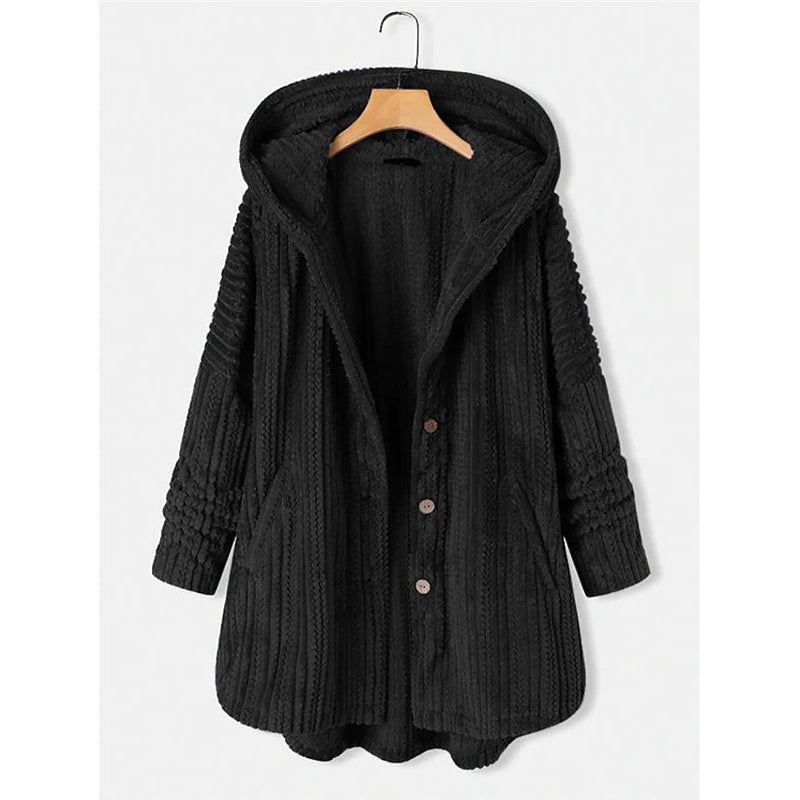 Women's Plus Size Coat Button Pocket Women's Outerwear Black S - DailySale