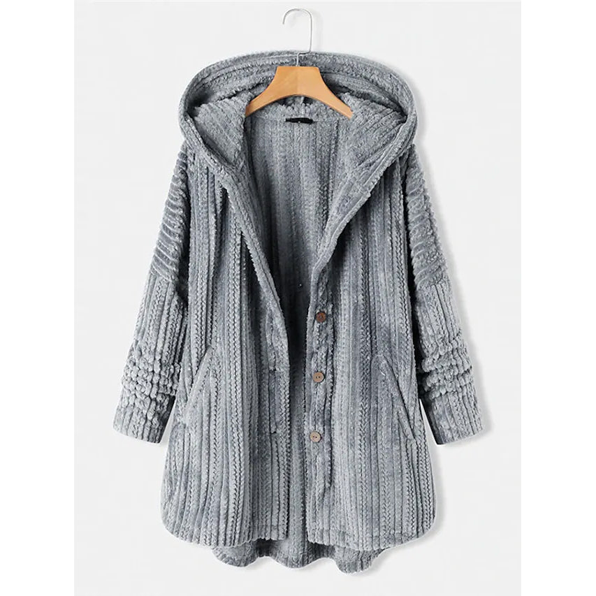 Women's Plus Size Coat Button Pocket Women's Outerwear Gray S - DailySale