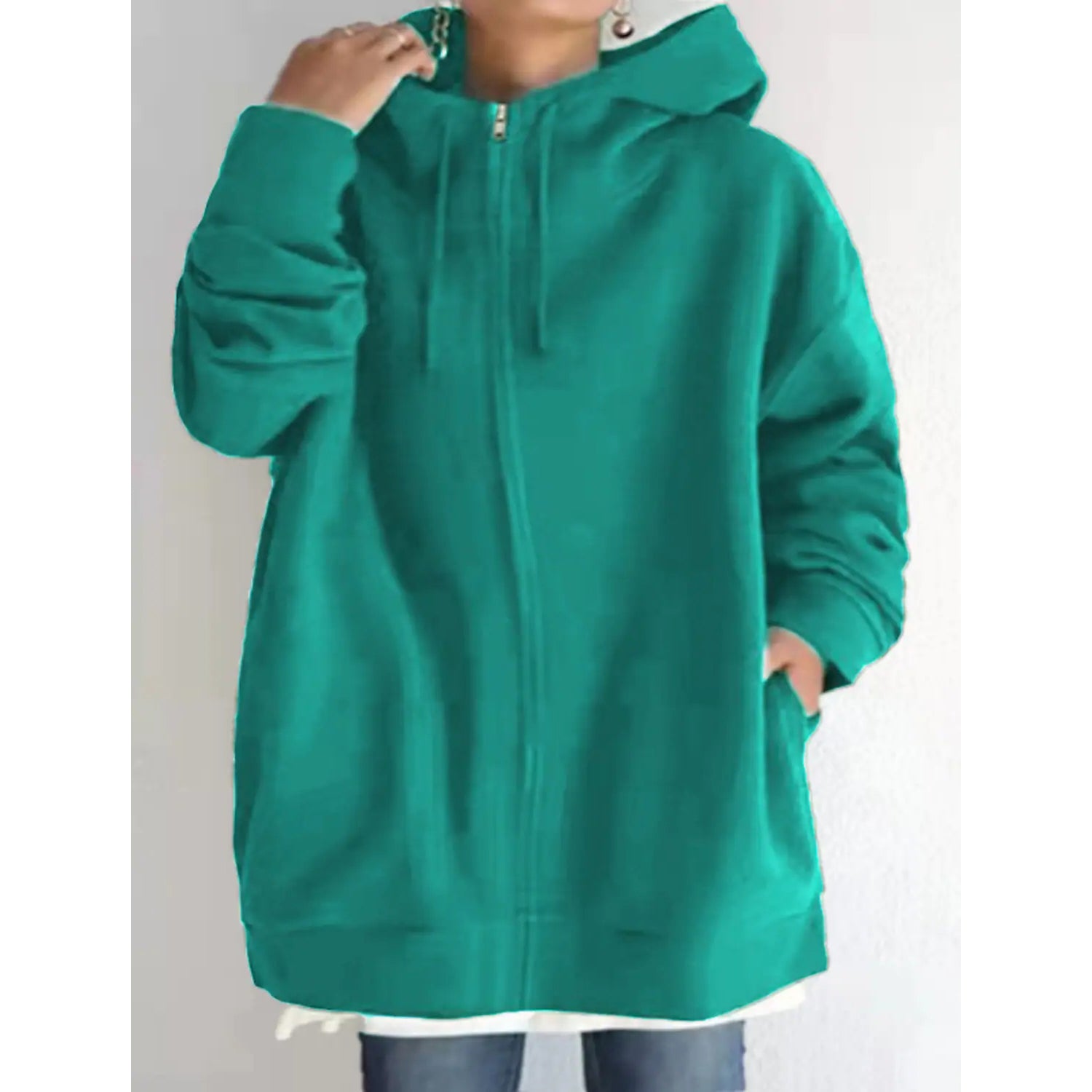 Women's Plus Size Jacket Zipper Pocket Solid Formal Long Sleeve Women's Outerwear Green S - DailySale