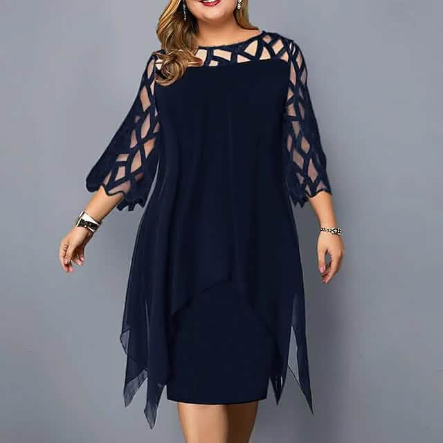 Women's Plus Size Solid Color Sheath Dress Women's Dresses Navy Blue L - DailySale