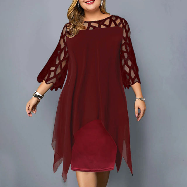 Women's Plus Size Solid Color Sheath Dress Women's Dresses Red Wine L - DailySale