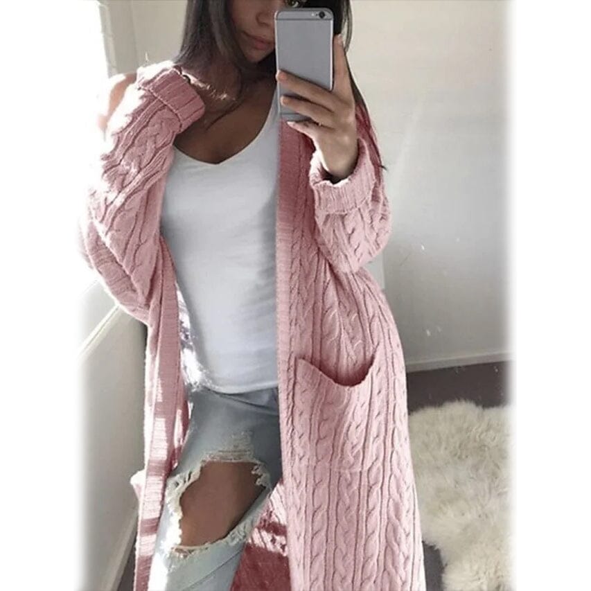 Women's Pocket Knitted Cardigan Sweater Women's Outerwear Pink S - DailySale