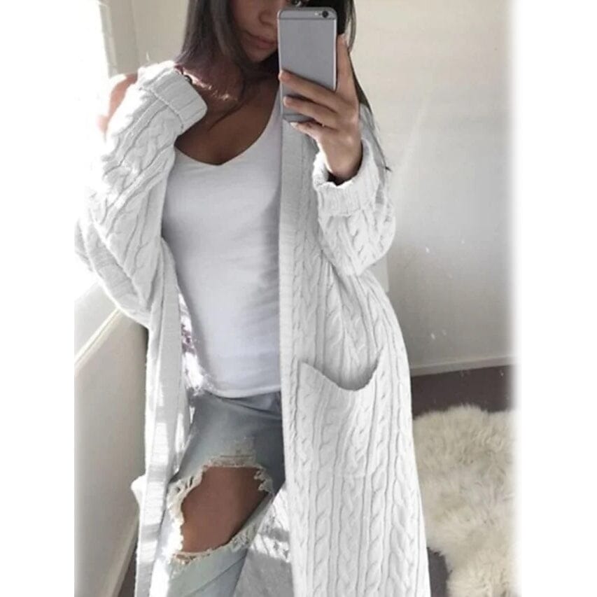 Women's Pocket Knitted Cardigan Sweater Women's Outerwear White S - DailySale