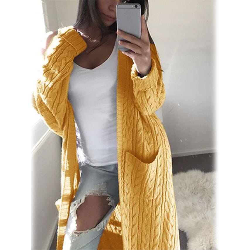 Women's Pocket Knitted Cardigan Sweater Women's Outerwear Yellow S - DailySale