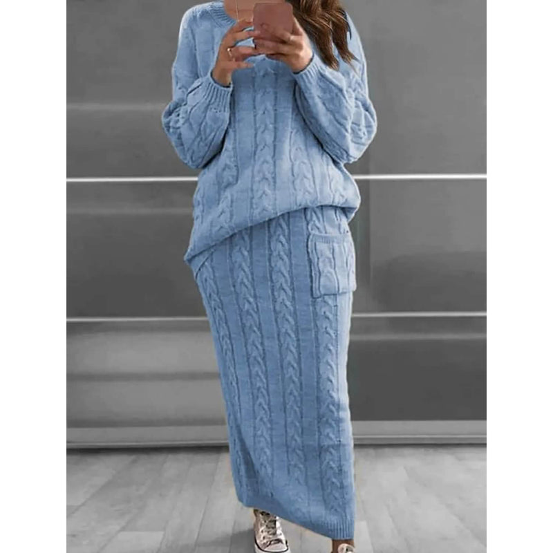 Women's Pocket Knitted Patchwork Solid Casual Long Sleeve Loose Sweater Women's Outerwear Blue S - DailySale