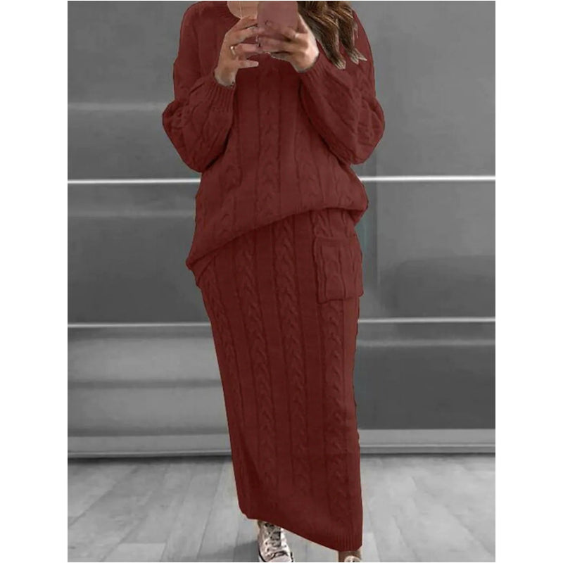 Women's Pocket Knitted Patchwork Solid Casual Long Sleeve Loose Sweater Women's Outerwear Wine S - DailySale