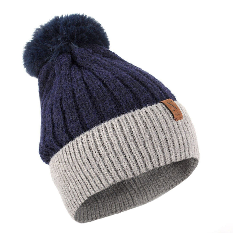 Women's Pom Pom Two-Tone Knit Winter Hat Women's Accessories - DailySale