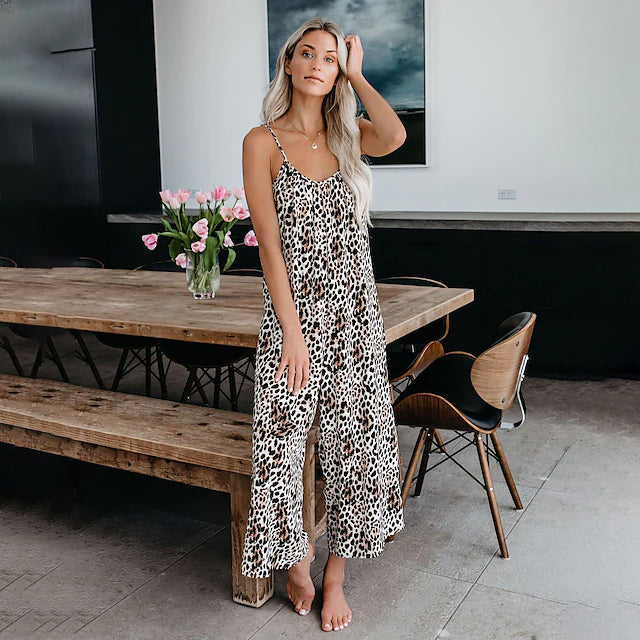 Women's Printed Jumpsuit Wide-Leg Leisure Pants Women's Loungewear Leopard S - DailySale