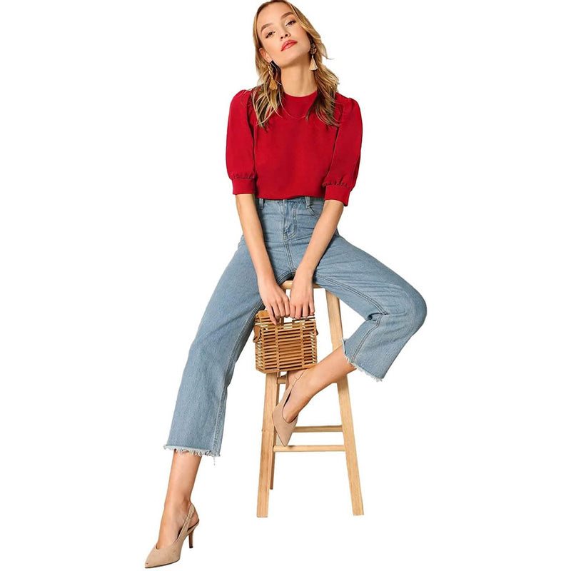 Women's Puff Sleeve Pullover Keyhole Back Blouse Women's Tops - DailySale
