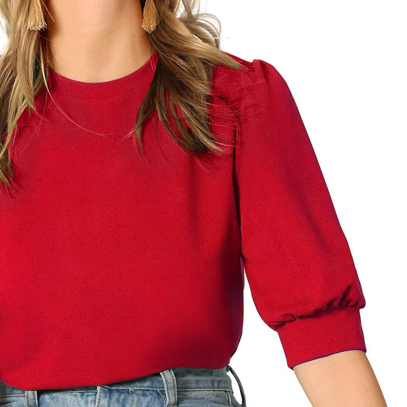 Women's Puff Sleeve Pullover Keyhole Back Blouse Women's Tops - DailySale