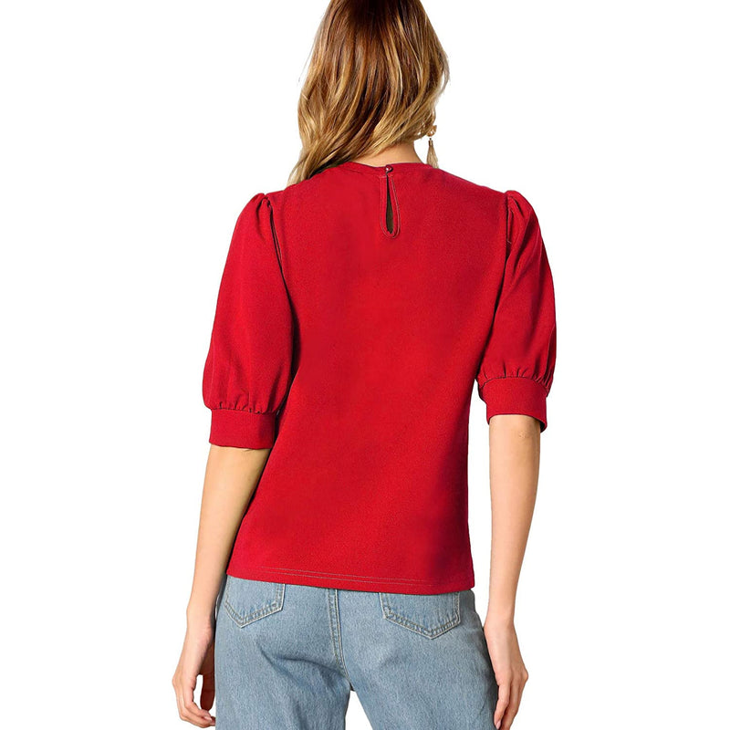 Women's Puff Sleeve Pullover Keyhole Back Blouse Women's Tops - DailySale