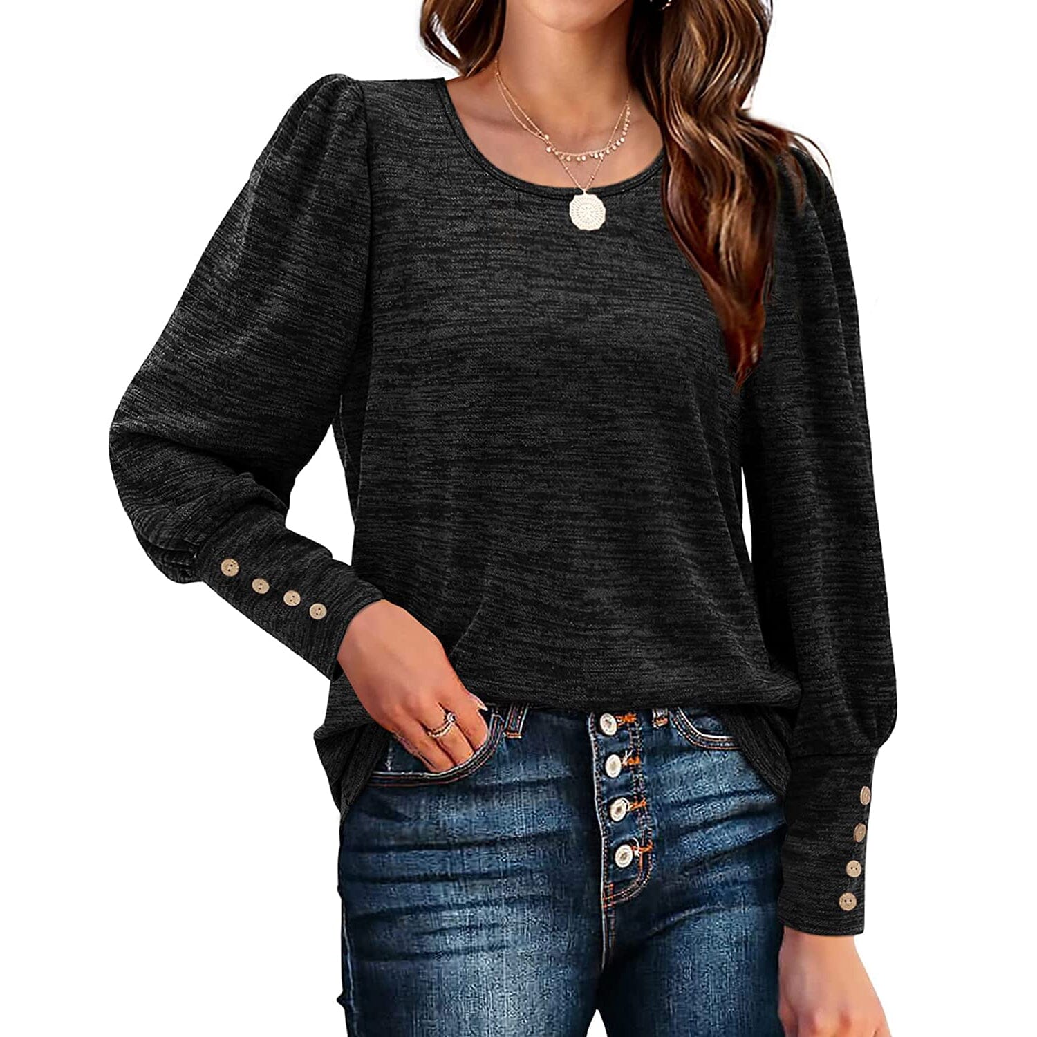 Women's Puff Sleeve Tops Women's Tops Black S - DailySale