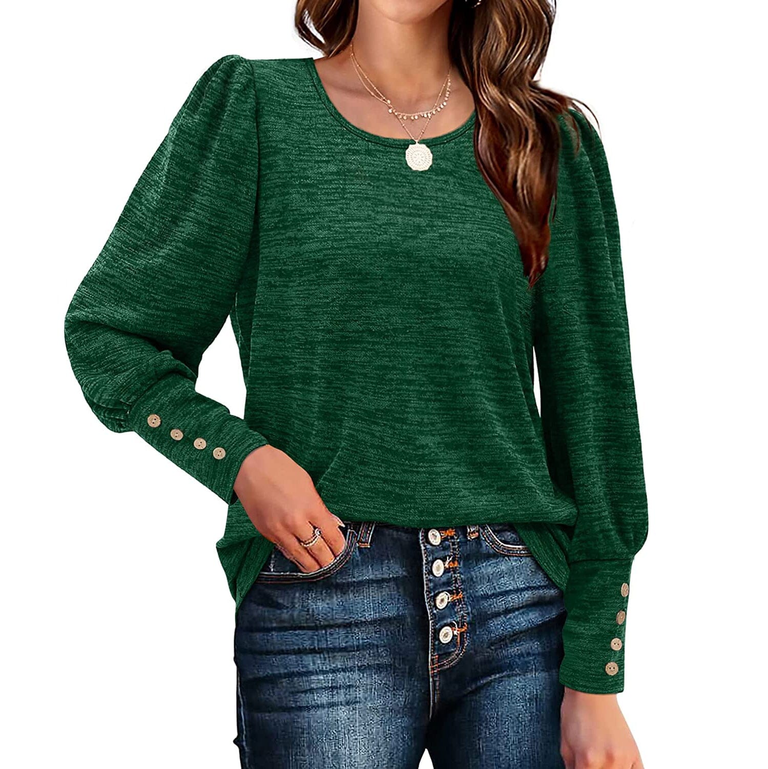 Women's Puff Sleeve Tops Women's Tops Green S - DailySale