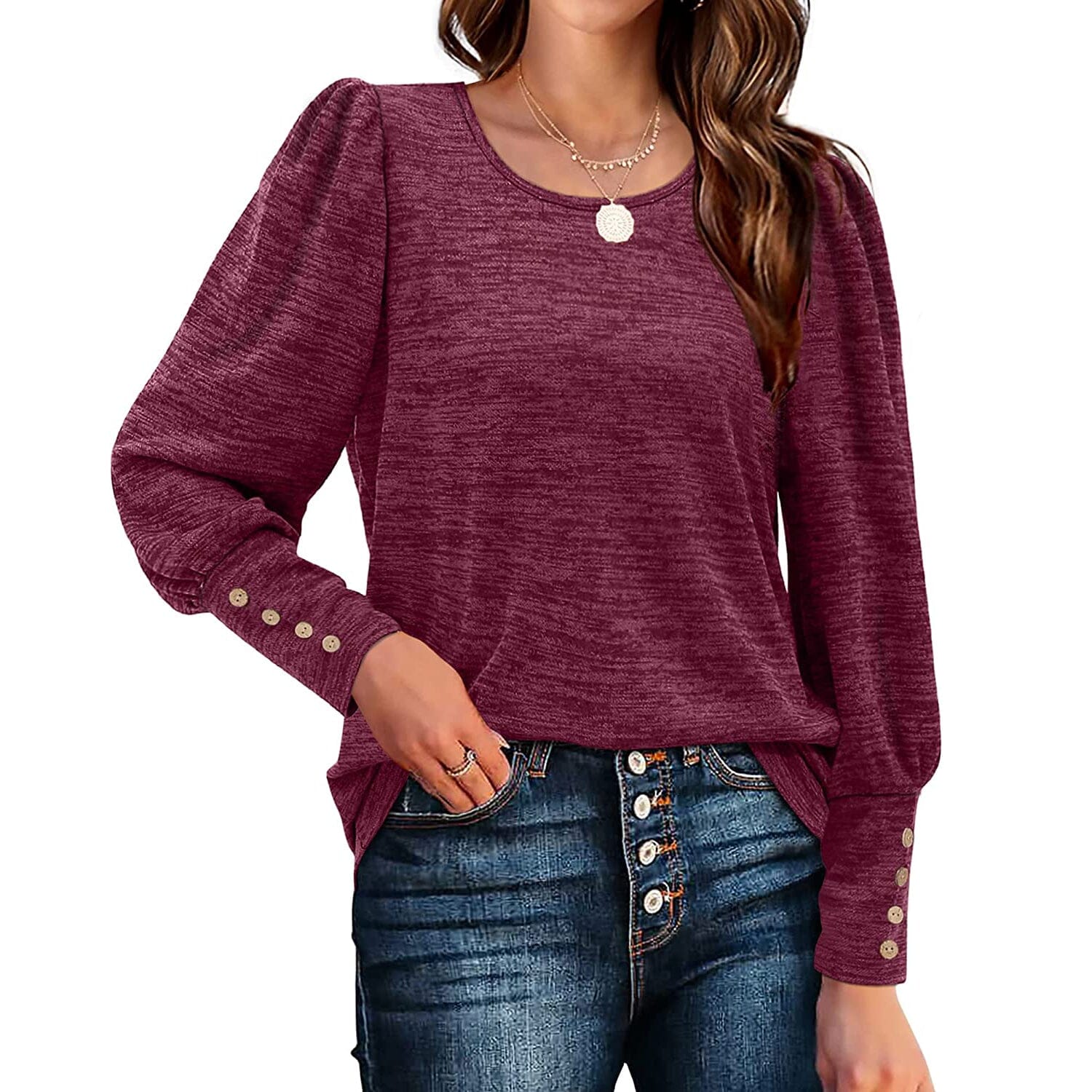 Women's Puff Sleeve Tops Women's Tops Red S - DailySale