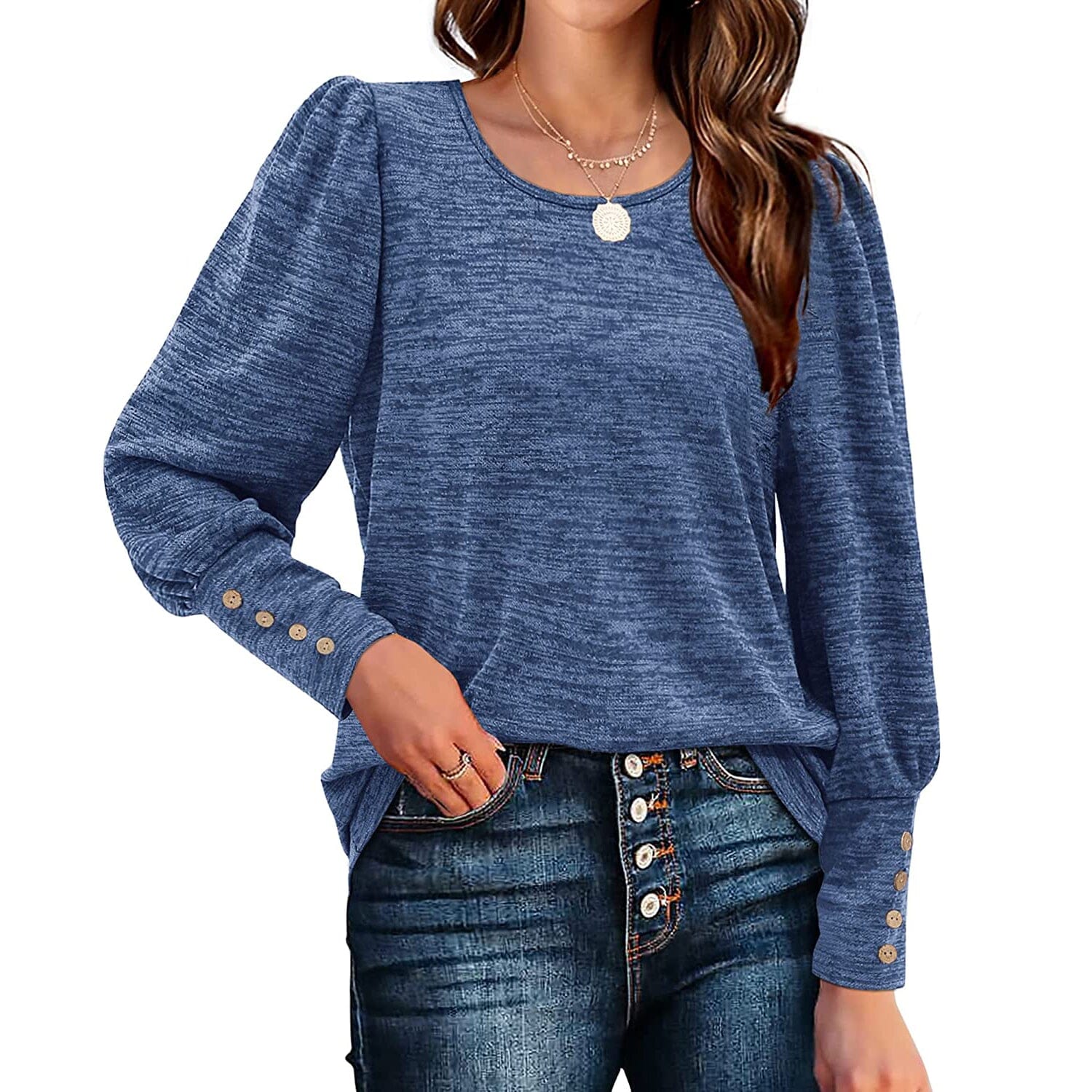 Women's Puff Sleeve Tops Women's Tops Royal Blue S - DailySale