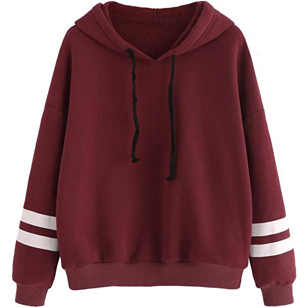 Women's Pullover Fleece Drop Shoulder Striped Hoodie Women's Tops Burgundy S - DailySale