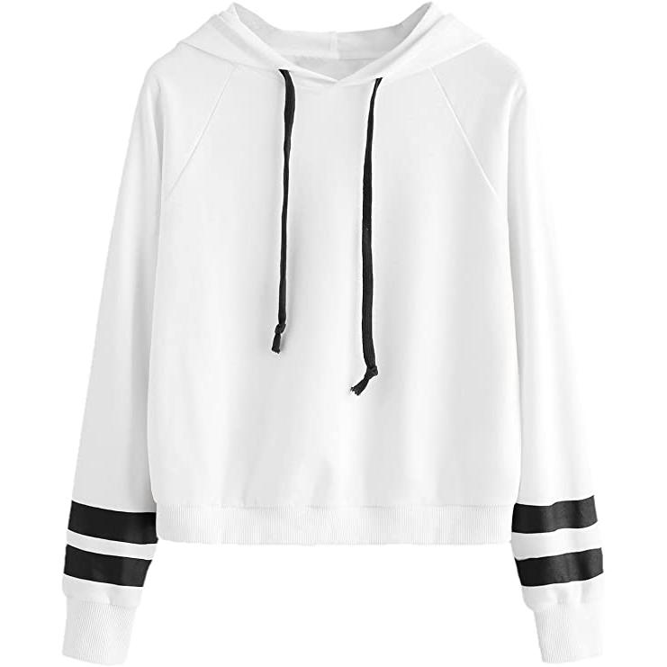 Women's Pullover Fleece Drop Shoulder Striped Hoodie Women's Tops White S - DailySale