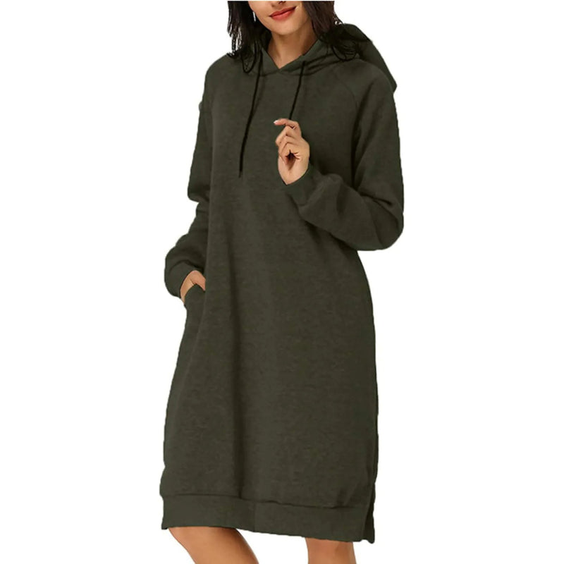 Womens Pullover Hoodie Dress Women's Dresses Army Green S - DailySale