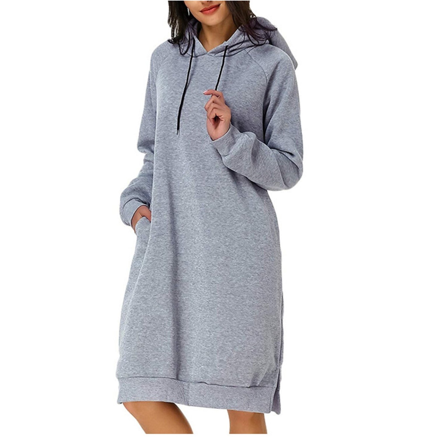 Womens Pullover Hoodie Dress Women's Dresses Light Gray S - DailySale