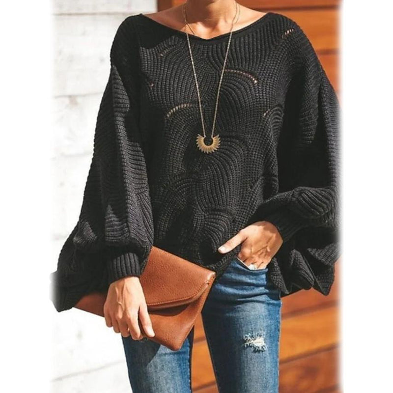 Women's Pullover Knitted Sweater Women's Tops Black S - DailySale