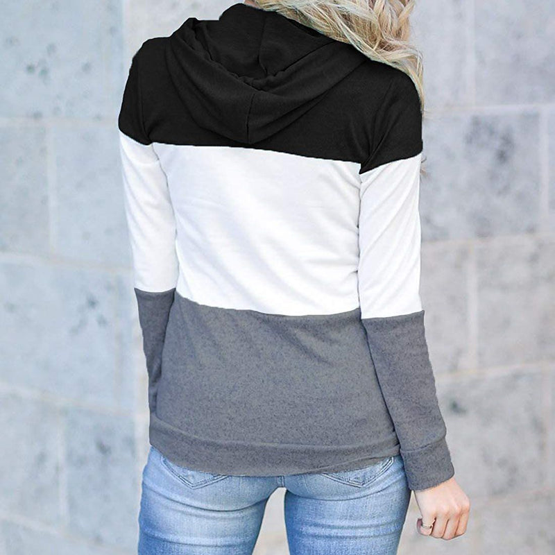 Women's Pullover Long Sleeve Fall Hoodies Color Block Tunics Loose Casual Sweatshirts