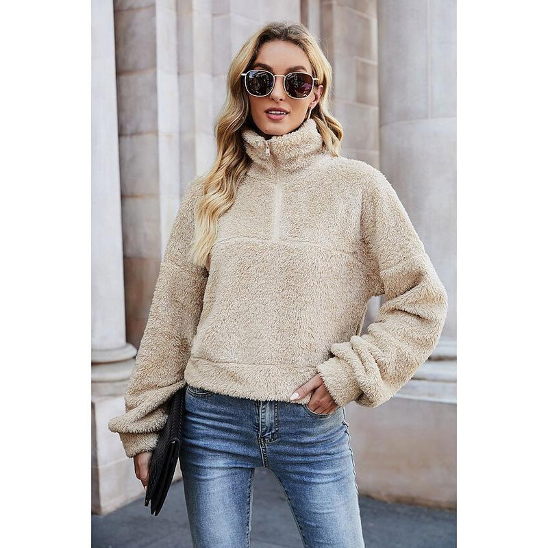 Women's Pullover Plain Quarter Zip Sweatshirt